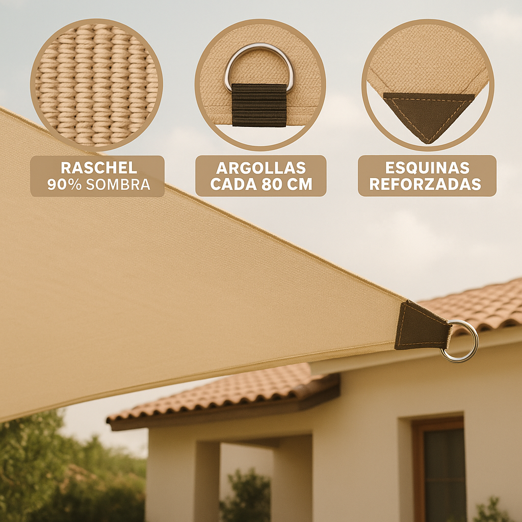 Malla Sombra Reforzada 6 x 4 m – Beige