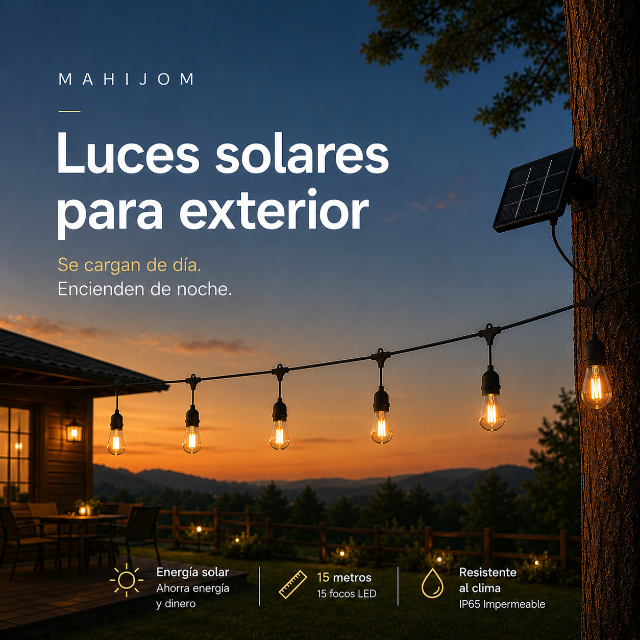 Luces Solares Vintage 15 m – 15 Bombillas con Control y Modos de Iluminación